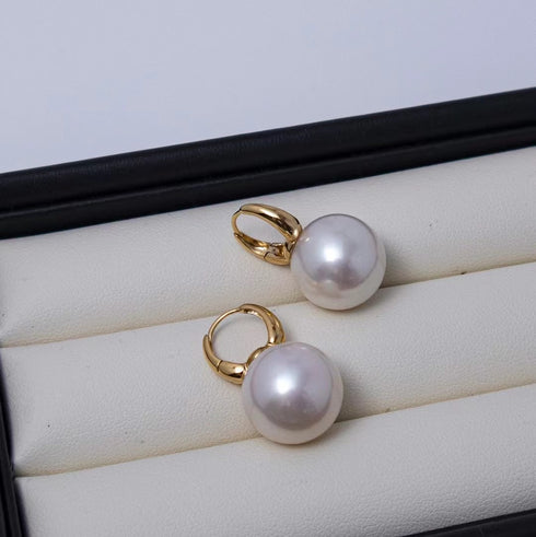 Round Hoop Freshwater Pearl 9.0-10.0mm Earrings Sterling Silver - Zafari Studio Jewelry